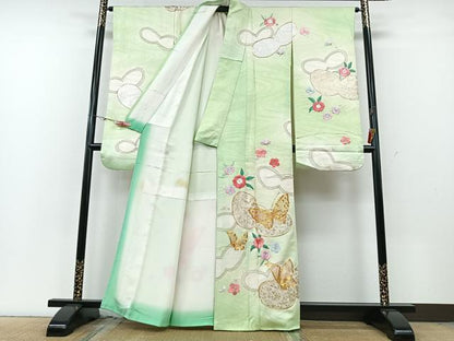平和屋着物■豪華振袖　駒刺繍　花蝶文　暈し染め　正絹　逸品　CABG6672xe
