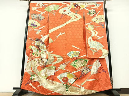平和屋着物■豪華振袖　駒刺繍　扇面花文　金彩　正絹　逸品　CABG6673xe
