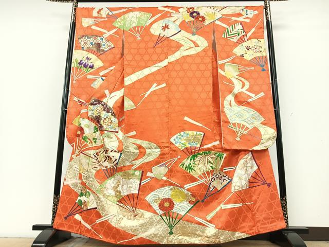 平和屋着物■豪華振袖　駒刺繍　扇面花文　金彩　正絹　逸品　CABG6673xe