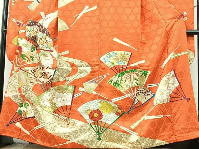 平和屋着物■豪華振袖　駒刺繍　扇面花文　金彩　正絹　逸品　CABG6673xe