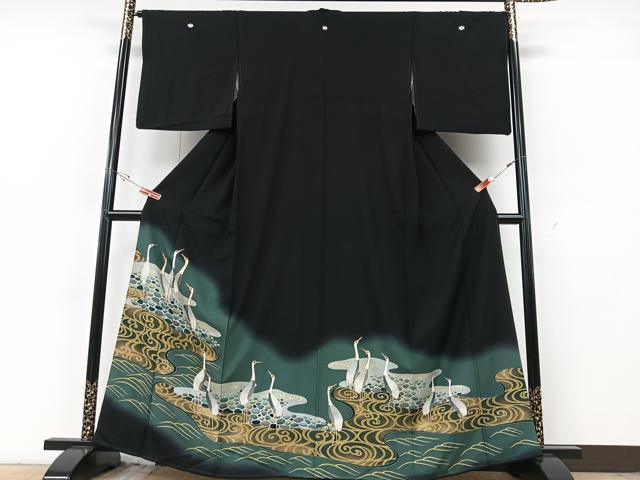 平和屋着物■豪華黒留袖　群鶴　暈し染め　金彩　正絹　逸品　CABG6678xe