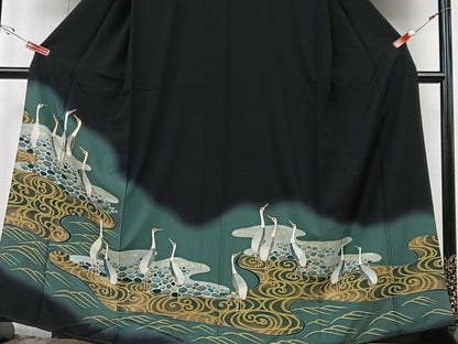平和屋着物■豪華黒留袖　群鶴　暈し染め　金彩　正絹　逸品　CABG6678xe