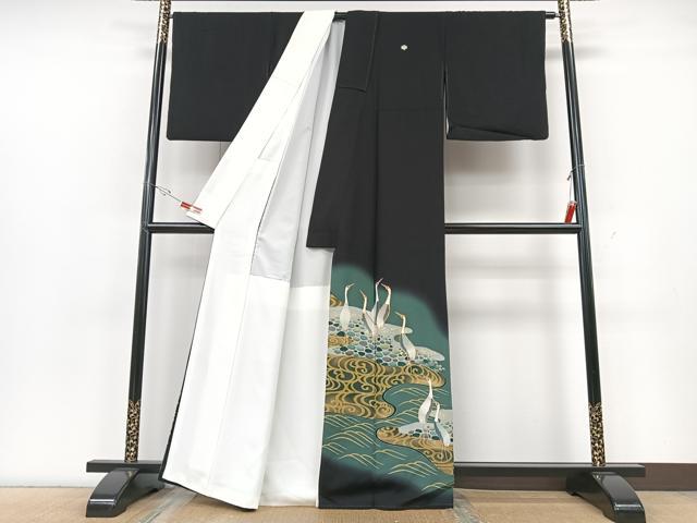 平和屋着物■豪華黒留袖　群鶴　暈し染め　金彩　正絹　逸品　CABG6678xe