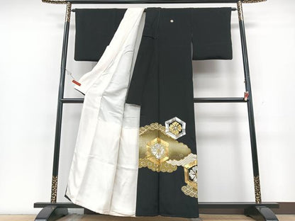 平和屋着物■豪華黒留袖　駒刺繍　雲取り吉祥花文　金彩　正絹　逸品　CABG6680xe