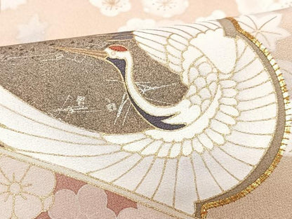 平和屋着物■豪華色留袖　駒刺繍　飛鶴花文　金彩　正絹　逸品　CABG6690xe