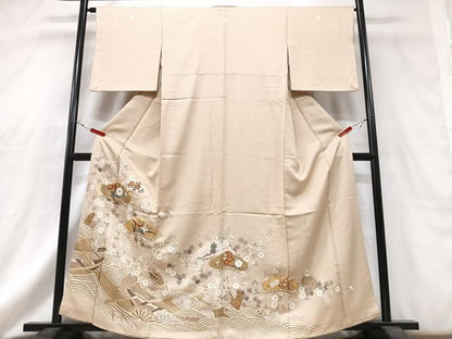 平和屋着物■豪華色留袖　駒刺繍　立波扇面花文　金彩　正絹　逸品　CABG6695xe