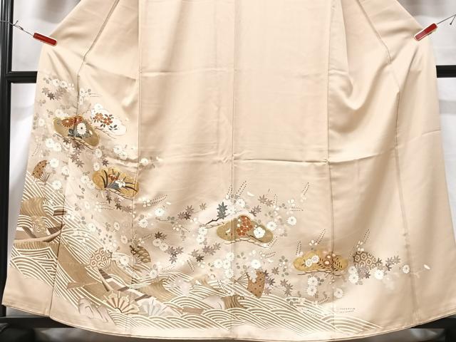 平和屋着物■豪華色留袖　駒刺繍　立波扇面花文　金彩　正絹　逸品　CABG6695xe