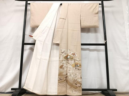 平和屋着物■豪華色留袖　駒刺繍　立波扇面花文　金彩　正絹　逸品　CABG6695xe