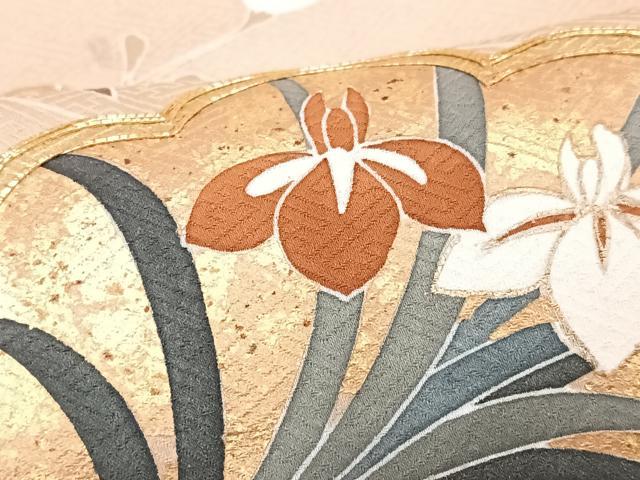平和屋着物■豪華色留袖　駒刺繍　立波扇面花文　金彩　正絹　逸品　CABG6695xe