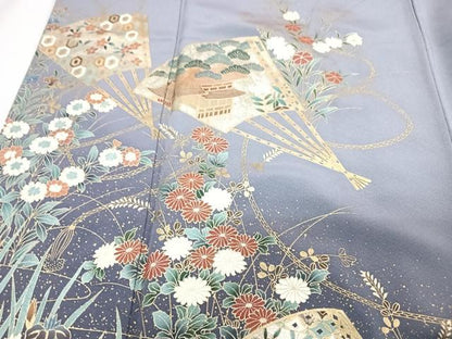平和屋着物■豪華色留袖　扇面草花文　暈し染め　金彩　正絹　逸品　CABG6698xe