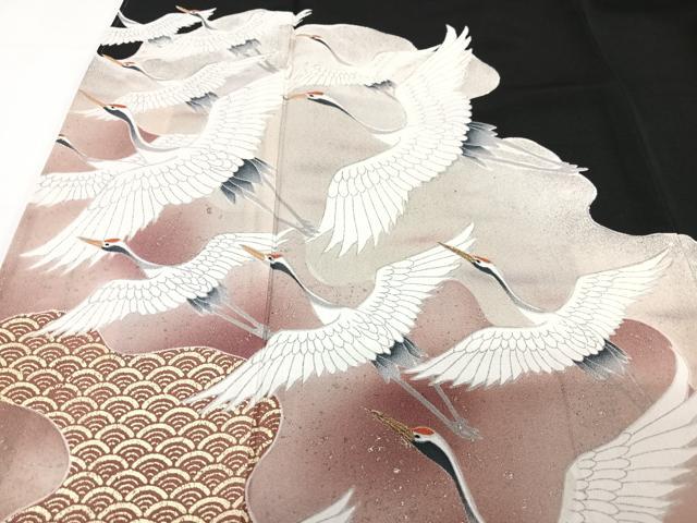 平和屋着物■豪華黒留袖　刺繍　飛鶴文　金彩　正絹　逸品　CABG6716xe