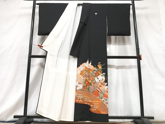 平和屋着物■豪華黒留袖　駒刺繍　御所車花文　金彩　正絹　逸品　CABG6717xe