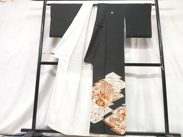 平和屋着物■豪華黒留袖　駒刺繍　孔雀花文　金彩　正絹　逸品　CABG6723xe