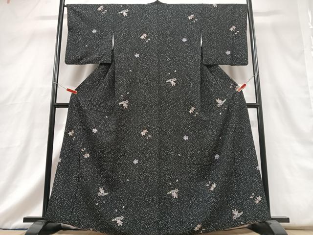 平和屋着物■小紋　舞花文　黒地　洗える着物　CABG6727xe