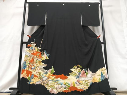 平和屋着物■豪華黒留袖 駒刺繍 鉾 風景文 金彩 正絹 逸品 CABG6735xe