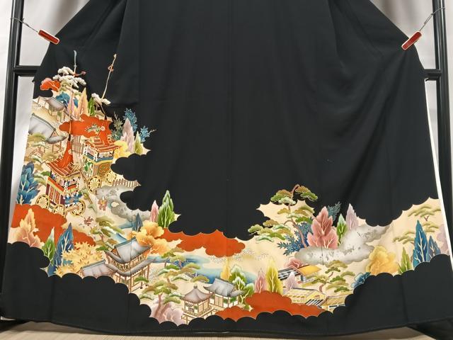 平和屋着物■豪華黒留袖 駒刺繍 鉾 風景文 金彩 正絹 逸品 CABG6735xe