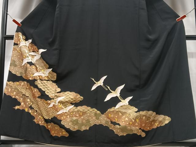 平和屋着物■豪華黒留袖 駒刺繍 飛鶴吉祥花文 金彩 正絹 逸品 CABG6736xe