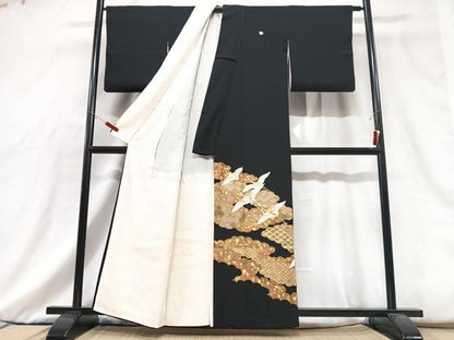 平和屋着物■豪華黒留袖 駒刺繍 飛鶴吉祥花文 金彩 正絹 逸品 CABG6736xe