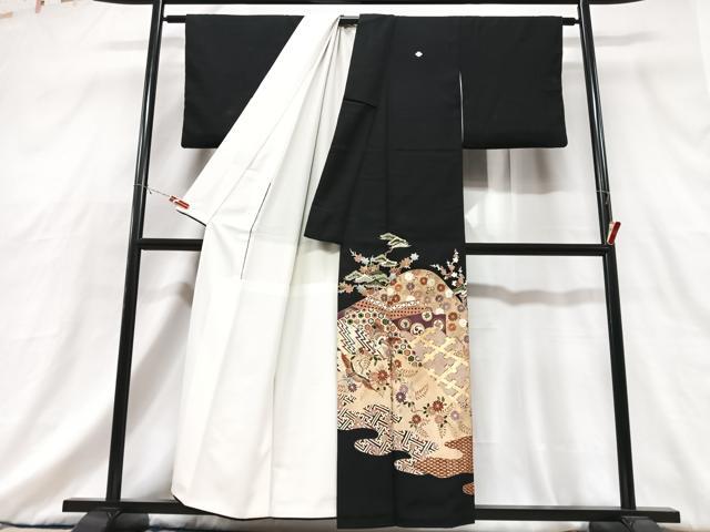 平和屋着物■豪華黒留袖　飛鶴花唐草松文　金彩　正絹　逸品　CABG6756xe