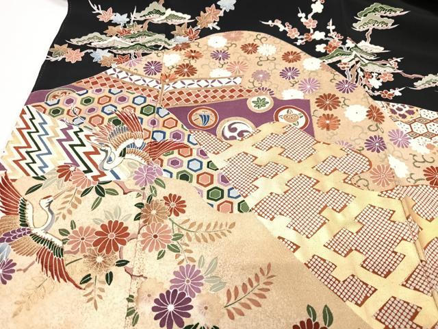 平和屋着物■豪華黒留袖　飛鶴花唐草松文　金彩　正絹　逸品　CABG6756xe