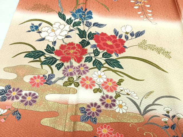 平和屋着物■訪問着　枝花文　暈し染め　金彩　正絹　逸品　CABG6762xe