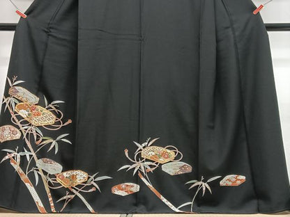平和屋着物■豪華黒留袖　駒刺繍　文箱花笹竹文　金彩　正絹　逸品　CABG6764xe