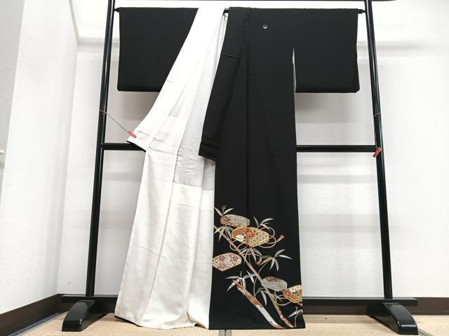 平和屋着物■豪華黒留袖　駒刺繍　文箱花笹竹文　金彩　正絹　逸品　CABG6764xe
