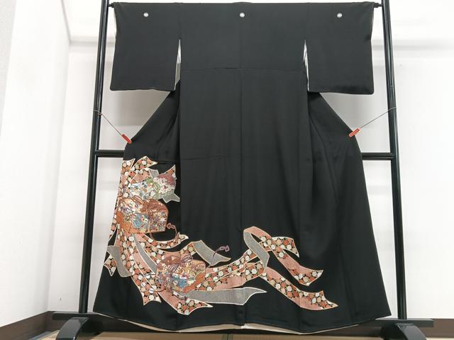 平和屋着物■豪華黒留袖　文箱短冊花鳥文　金彩　正絹　逸品　CABG6769xe