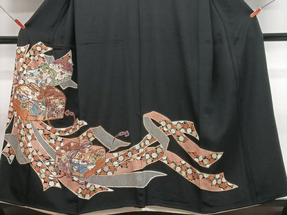 平和屋着物■豪華黒留袖　文箱短冊花鳥文　金彩　正絹　逸品　CABG6769xe