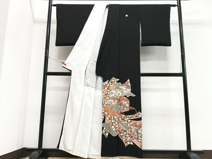 平和屋着物■豪華黒留袖　文箱短冊花鳥文　金彩　正絹　逸品　CABG6769xe