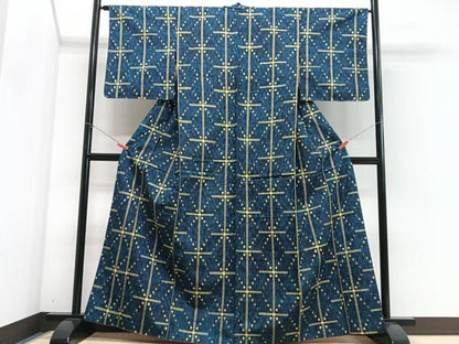 平和屋着物■上質な紬　幾何学文様　胴抜き仕立て　正絹　逸品　CABG6776xe