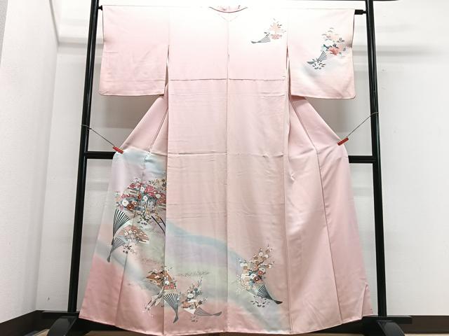 平和屋着物■訪問着　御所車扇面花文　金彩　正絹　逸品　CABG6778xe
