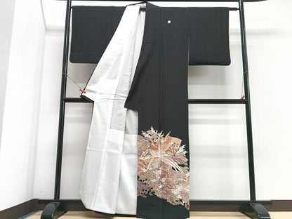 平和屋着物■黒留袖　尾長鳥浜松文　金彩　洗える着物　CABG6792xe