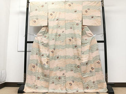 平和屋着物■上質な小紋　降臨舞蝶文　金彩　ロング丈　正絹　逸品　未使用　CABG6803xi