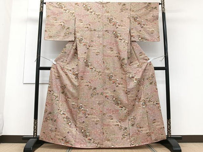 平和屋着物■上質な小紋　絵霞花蝶文　金彩　正絹　逸品　CABG6805xi
