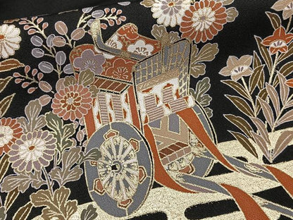 平和屋着物■黒留袖　波車松花文　金彩　洗える着物　CABG6811xi