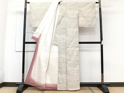 平和屋着物■上質な紬　横段花文　正絹　逸品　CABG6815xi