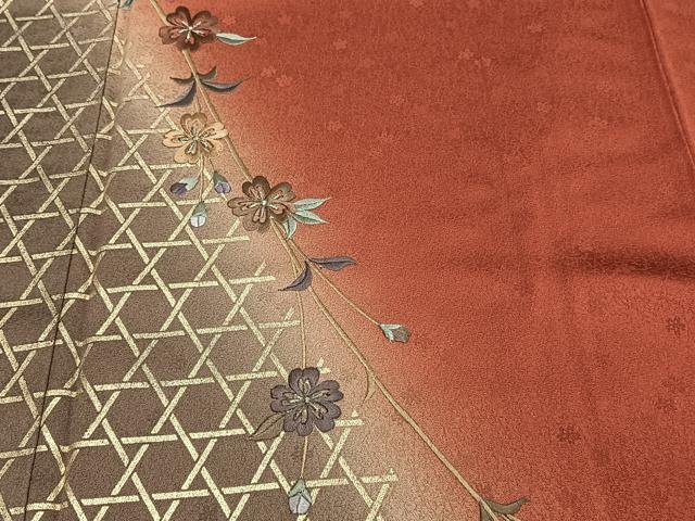 平和屋着物■色留訪問着　刺繍　籬枝垂れ花文　金彩　正絹　逸品　CABG6822xi