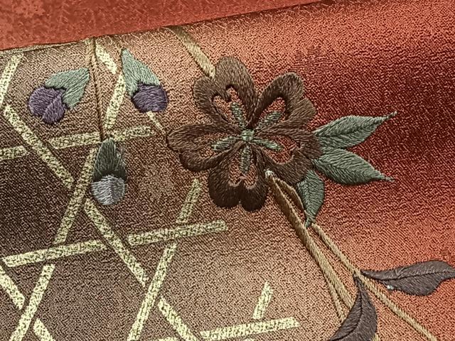 平和屋着物■色留訪問着　刺繍　籬枝垂れ花文　金彩　正絹　逸品　CABG6822xi