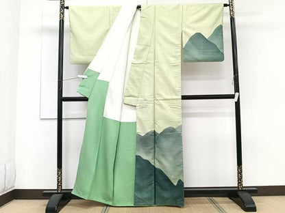 平和屋着物■訪問着　紬地　遠山文　暈し染め　正絹　逸品　CABG6823xi