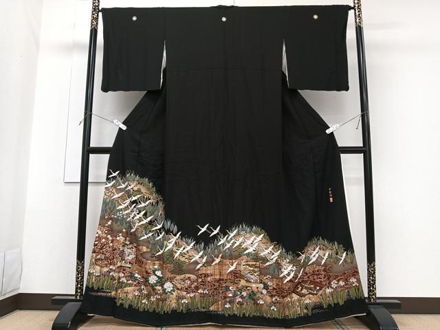 平和屋着物■豪華黒留袖　作家物　駒刺繍　本金箔　飛鳥風景文　正絹　逸品　CABG6831xi