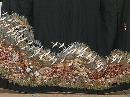 平和屋着物■豪華黒留袖　作家物　駒刺繍　本金箔　飛鳥風景文　正絹　逸品　CABG6831xi