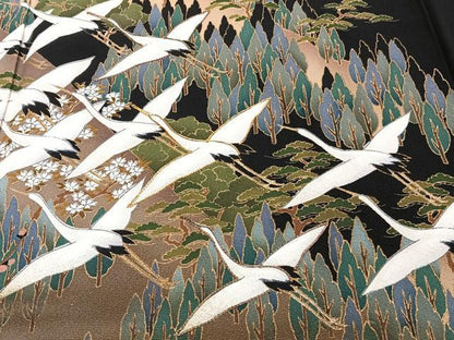 平和屋着物■豪華黒留袖　作家物　駒刺繍　本金箔　飛鳥風景文　正絹　逸品　CABG6831xi