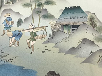 平和屋着物■訪問着　作家物　手描き　人物風景文　暈し染め　正絹　逸品　CABG6832xi