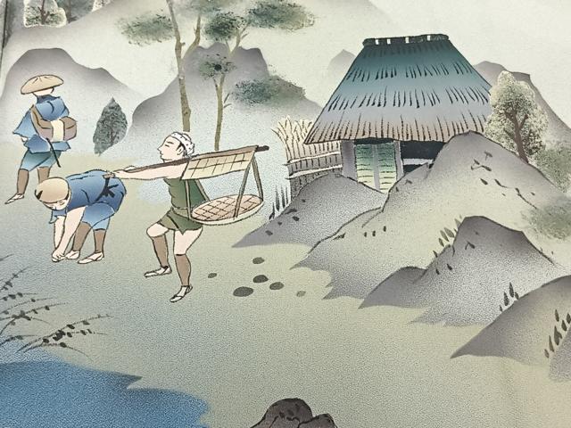 平和屋着物■訪問着　作家物　手描き　人物風景文　暈し染め　正絹　逸品　CABG6832xi