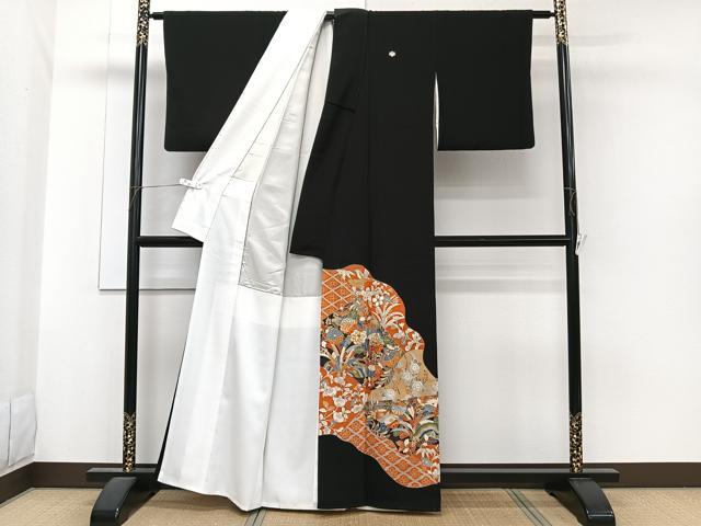 平和屋着物■豪華黒留袖　駒刺繍　道長花鳥文　金彩　正絹　逸品　CABG6835xi