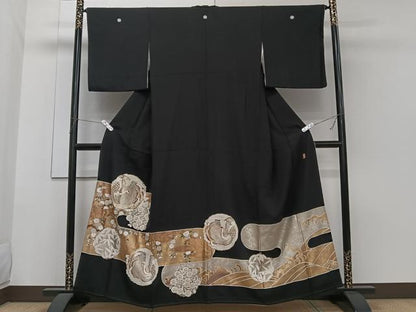 平和屋着物■豪華黒留袖　作家物　駒刺繍　飛鳥丸花文　金彩　正絹　逸品　CABG6839xi