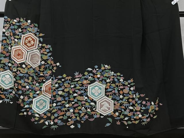 平和屋着物■豪華黒留袖　刺繍　亀甲花文　松竹梅　金彩　正絹　逸品　CABG6842xi
