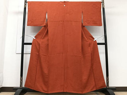 平和屋着物■上質な色無地　更紗蜀江花文　赤茶色　正絹　逸品　CABG6845xi