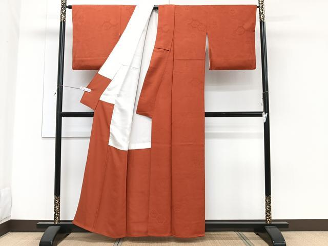 平和屋着物■上質な色無地　更紗蜀江花文　赤茶色　正絹　逸品　CABG6845xi